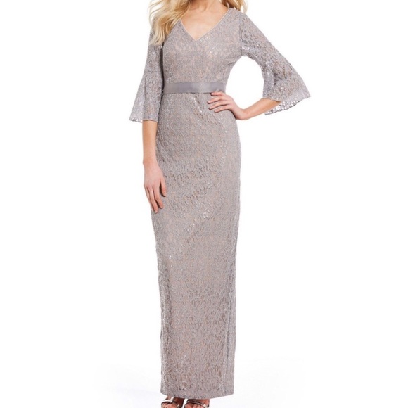 Calvin Klein Sequined Lace Bell Sleeve Long Dress - Picture 5 of 8